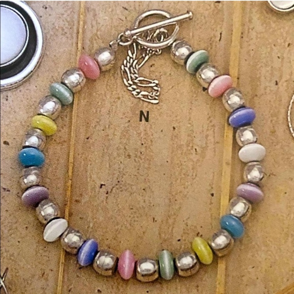 Silpada Rare HTF Sterling Silver Pastel Beaded Toggle Bracelet w/Safety Chain - Picture 16 of 16
